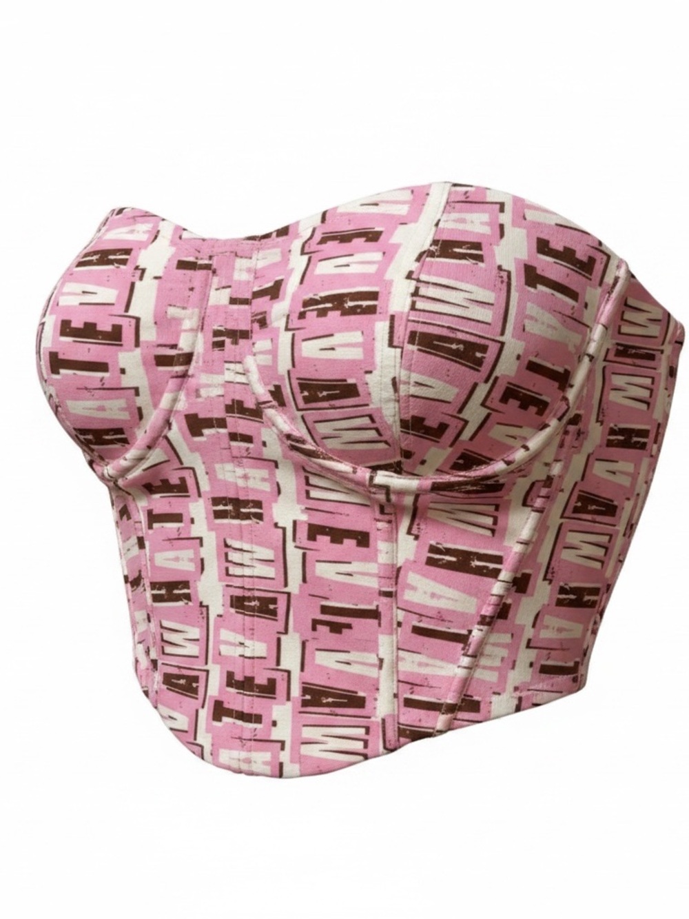 Pink Graphic Print Bustier Top